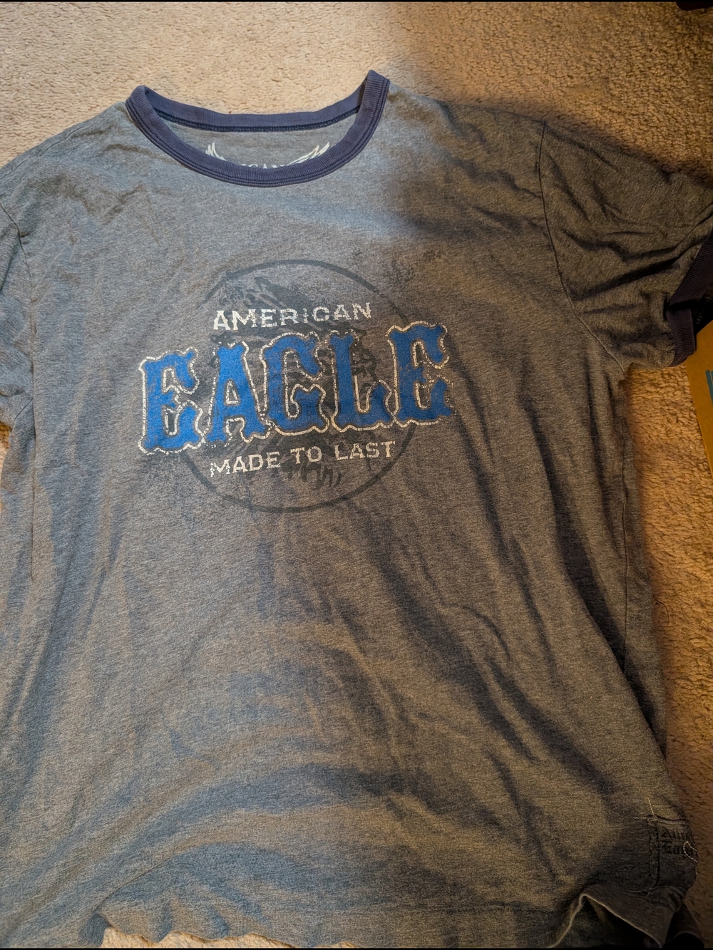 American Eagle Outfitters Gray Tee with Blue 'EAGLE' Graphic